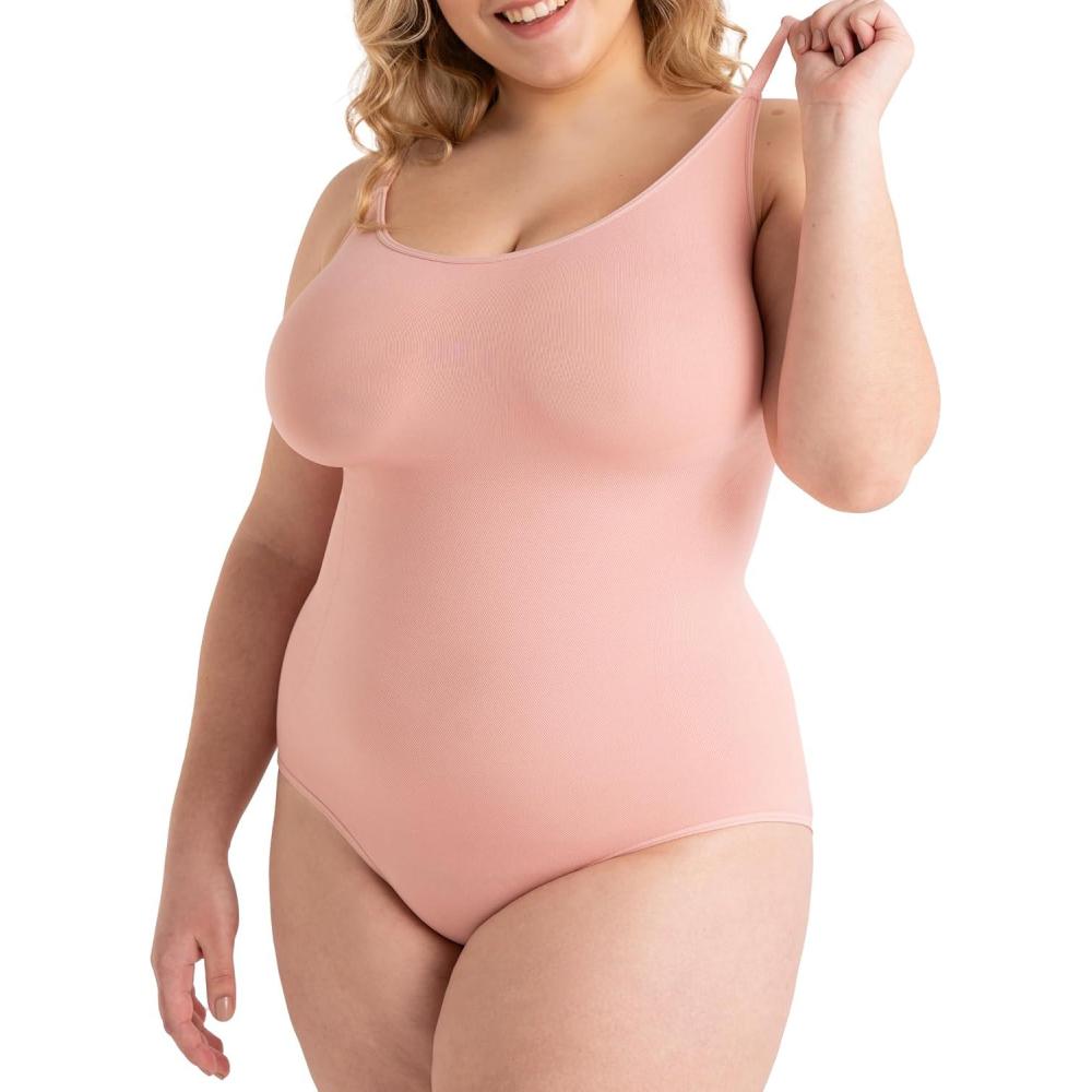 imageSHAPERMINT Bodysuits for Women  Body Shaper Tummy Control Bodysuit Shapewear Bodysuits for Women Scoop Neck Plus SizeRose Tan