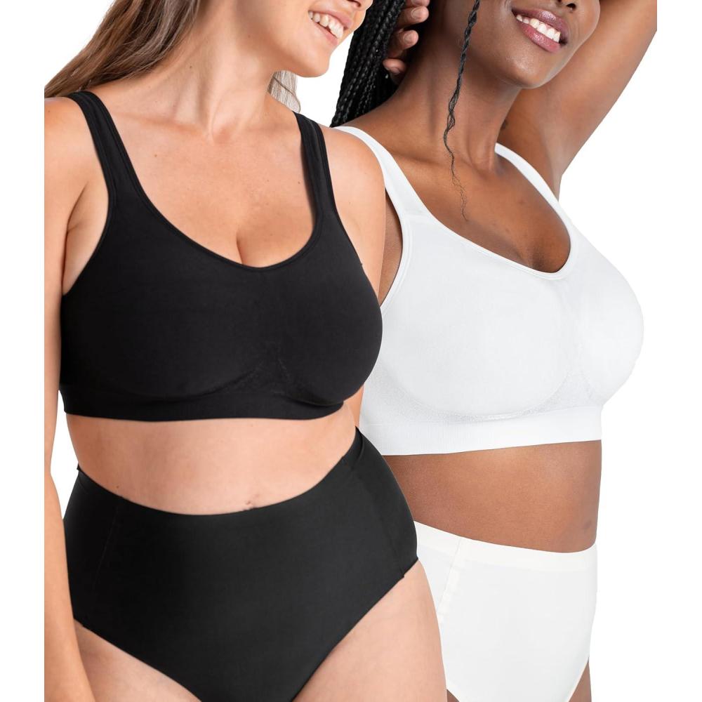 imageSHAPERMINT Bras for Women No Underwire  Seamless Bras for Women Wireless Bra Adjustable Plus Size BraBlackWhite 2 Pack