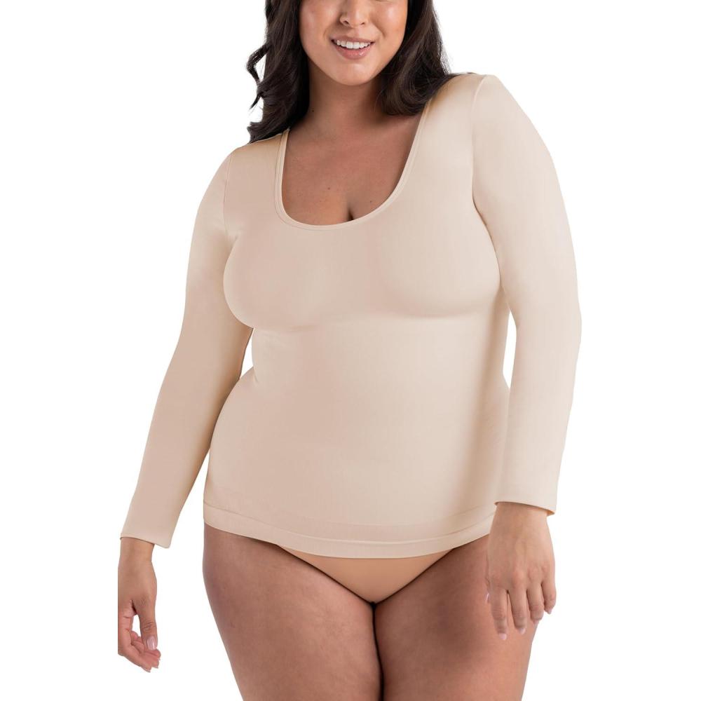 imageSHAPERMINT Cami Shaper Womens Long Sleeve T Shirts Long Sleeve Tops for Women Compression Shirt Women Long Sleeve TopsChai