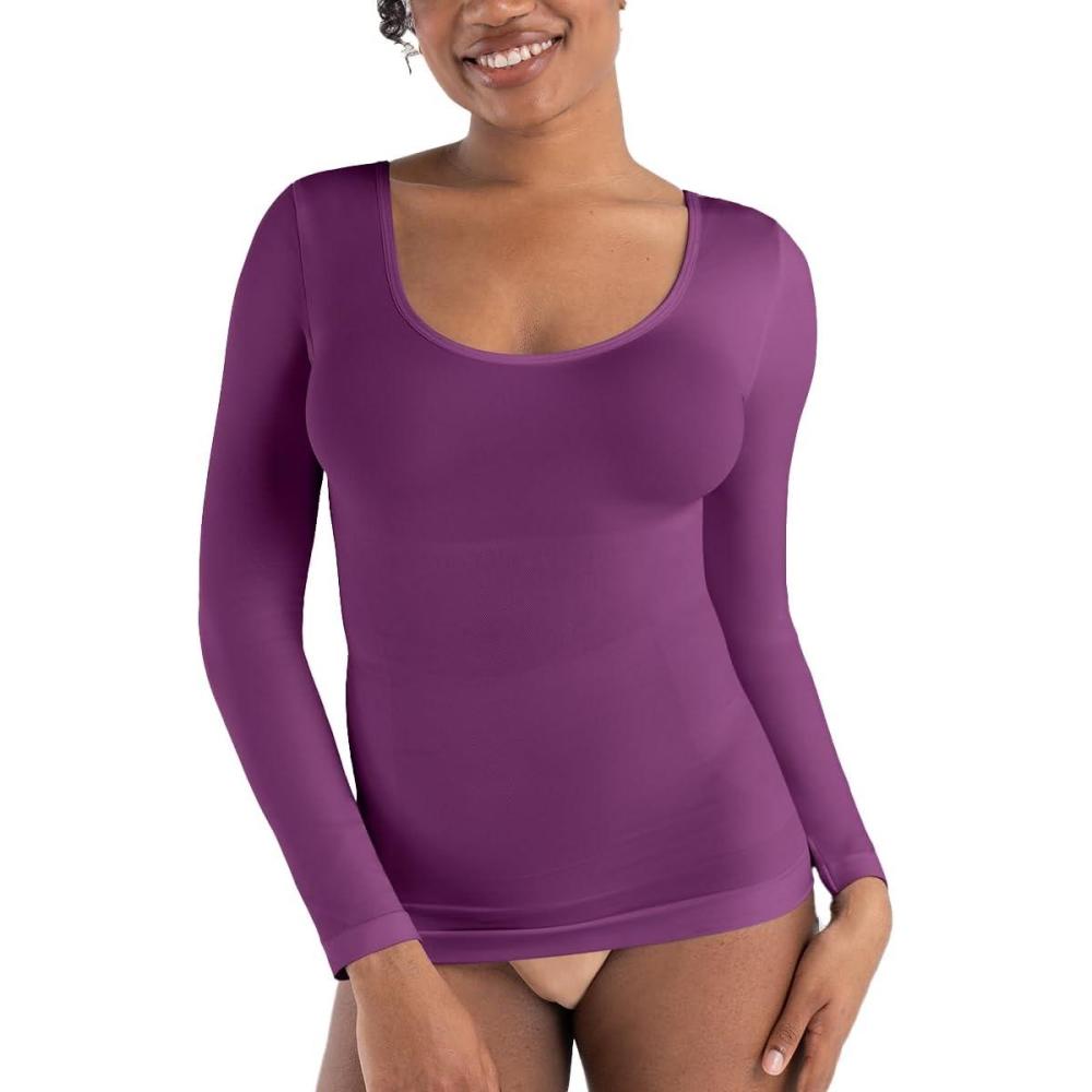 imageSHAPERMINT Cami Shaper Womens Long Sleeve T Shirts Long Sleeve Tops for Women Compression Shirt Women Long Sleeve TopsMulberry