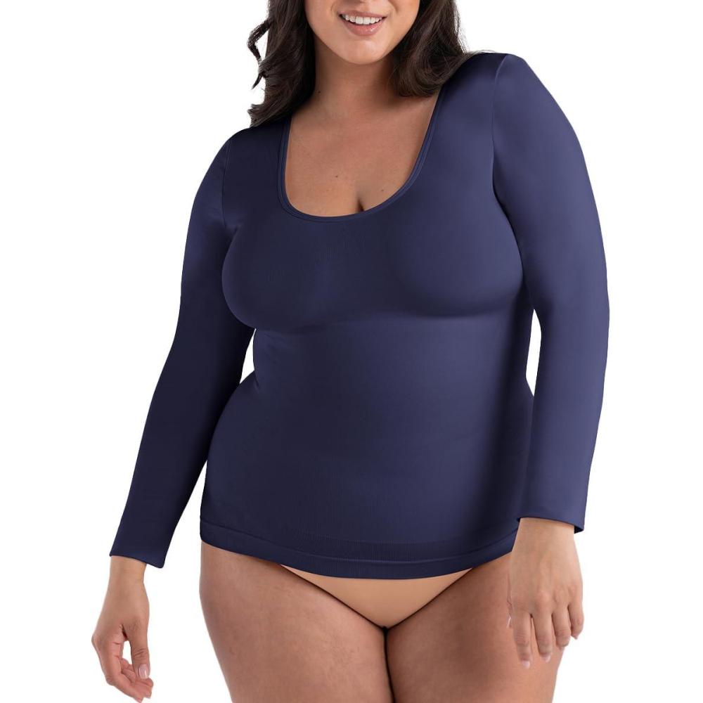 imageSHAPERMINT Cami Shaper Womens Long Sleeve T Shirts Long Sleeve Tops for Women Compression Shirt Women Long Sleeve TopsNavy