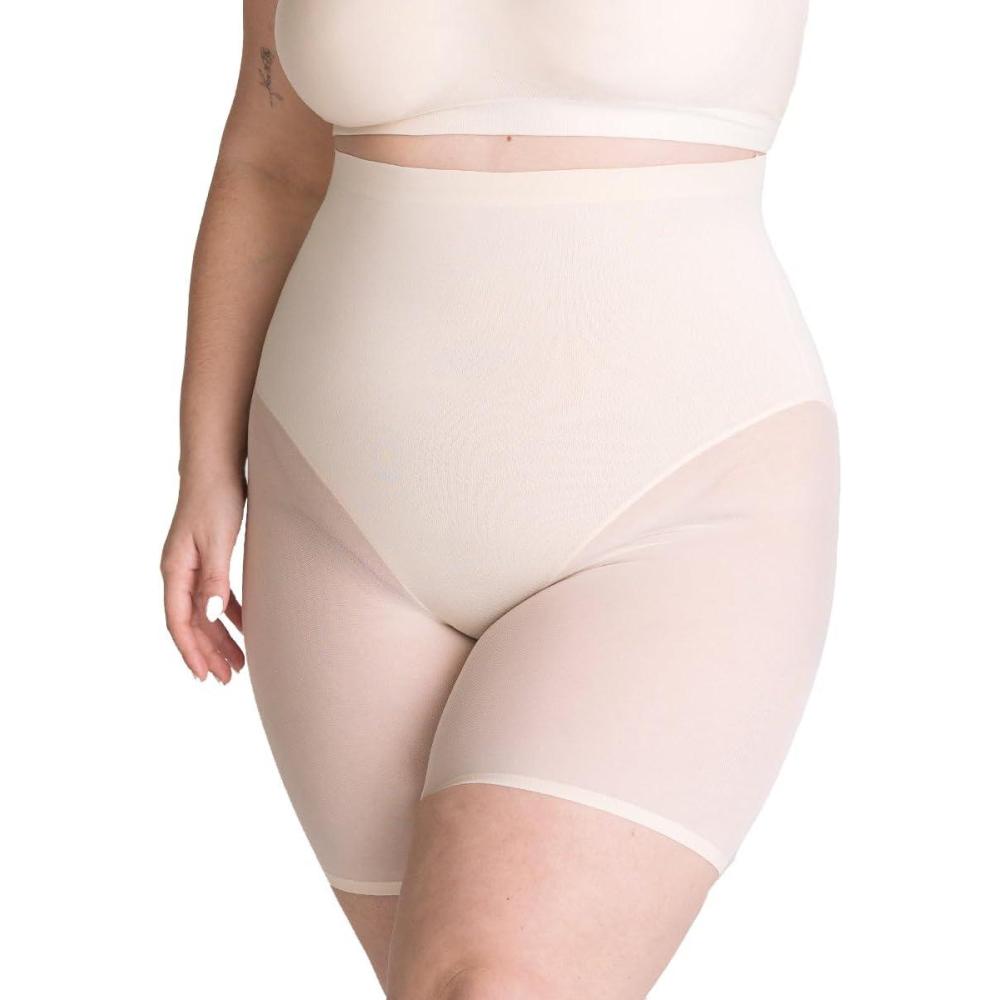 imageSHAPERMINT Compression Shorts  High Waisted Women Mesh Body Shaper Shorts  Under Dress Shapewear Shorts No Chub RubBeige