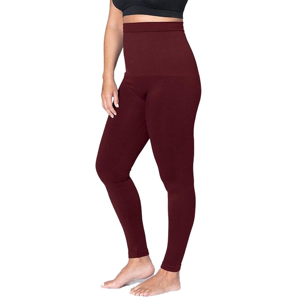 imageSHAPERMINT High Waisted Tummy Control Compression Leggings for Women  Petite to Plus Size Womens Leggings Non See ThroughBurgundy