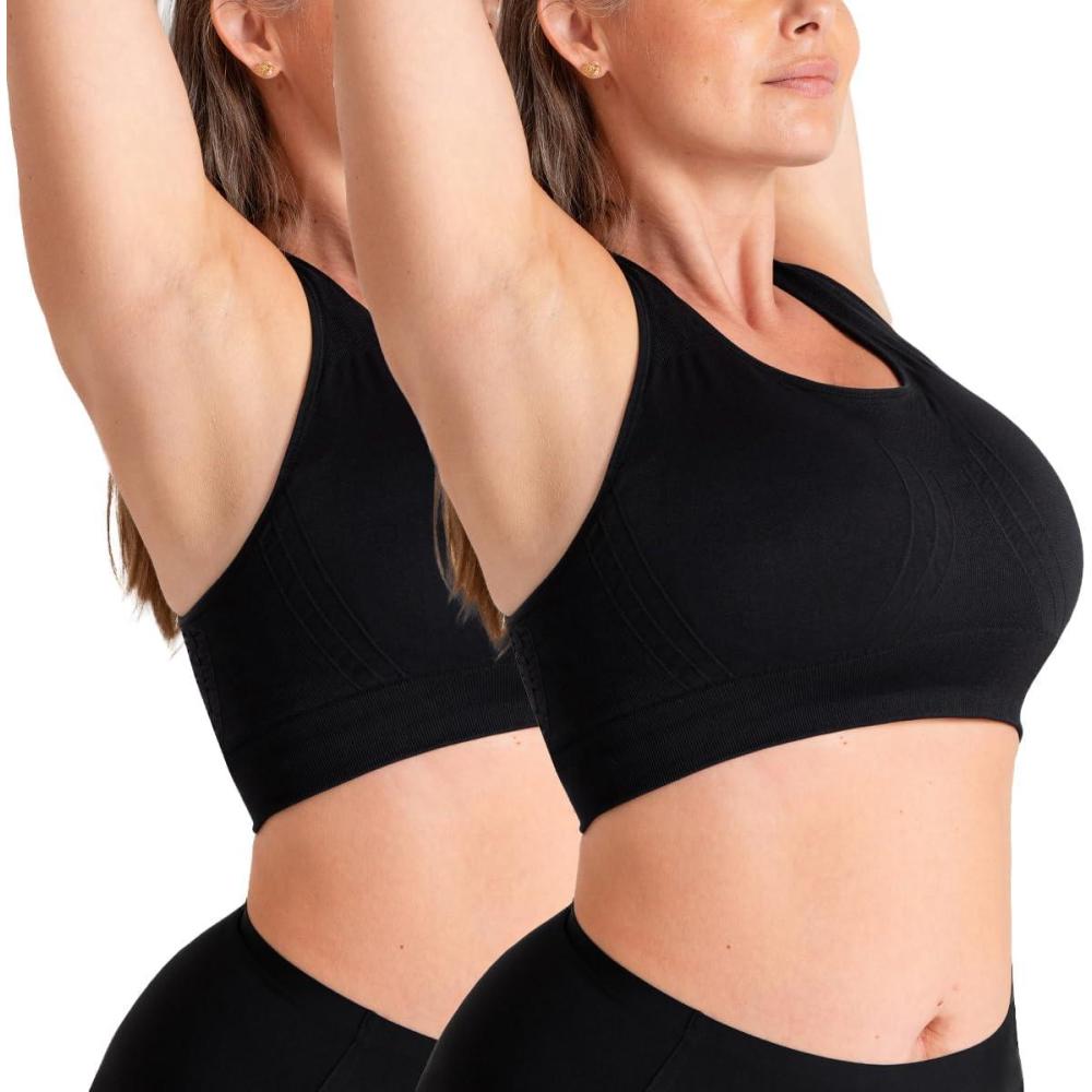 imageSHAPERMINT Sports Bras for Women  Workout Bras for Women Plus Size Sports Bra Workout Tops for Women High Support2 Pack  Black