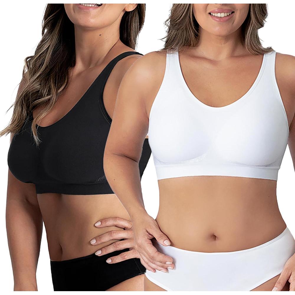 imageSHAPERMINT Wireless Bras for Women No Underwire  Small to Plus Size Bralettes with Support and Natural Lift2pack BlackWhite