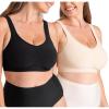 SHAPERMINT Bras for Women No Underwire – Seamless Bras for Women, Wireless Bra, Adjustable Plus Size Bra(Black/Beige 2 Pack)