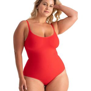 SHAPERMINT Bodysuits for Women – Body Shaper Tummy Control Bodysuit, Shapewear Bodysuits for Women, Scoop Neck Plus Size(Racing Red)