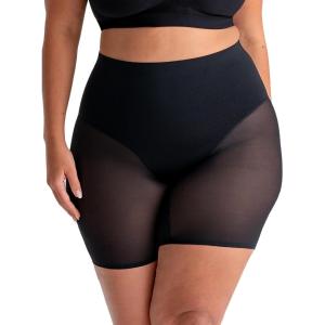 SHAPERMINT Compression Shorts – High Waisted Women Mesh Body Shaper Shorts – Under Dress Shapewear Shorts, No Chub Rub(Black)