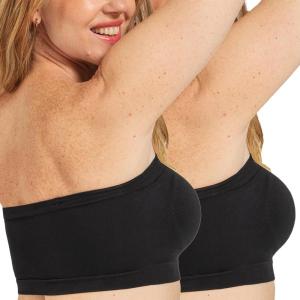 SHAPERMINT Strapless Bra – Bandeau top, Strapless Bras for Women, Plus Size Lingerie for Women, Free Clear Bra Straps(Black 2 Pack)