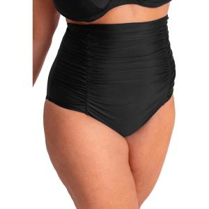 SHAPERMINT Women Ruched High Waisted Bikini Bottom Swimsuit, Tummy Control Full Coverage Swimwear, Small to Plus Size(Black)