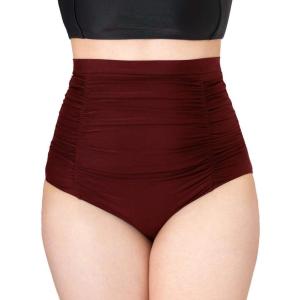 SHAPERMINT Women Ruched High Waisted Bikini Bottom Swimsuit, Tummy Control Full Coverage Swimwear, Small to Plus Size(Burgundy)