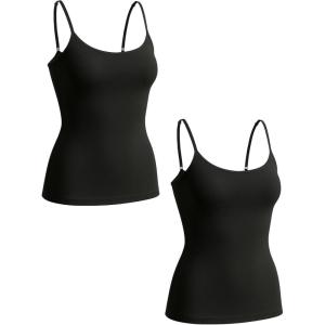 SHAPERMINT Womens Tops – Scoop Neck Cami Body Shaper for Women, Shapewear Tummy Control, Camisole Tank Tops for Women(2 Pack  Black)