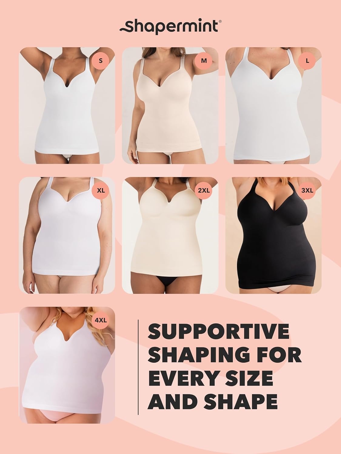image:imageSHAPERMINT Sweetheart Shapewear Tank Top Cami with BuiltIn Bra for WomenWhite